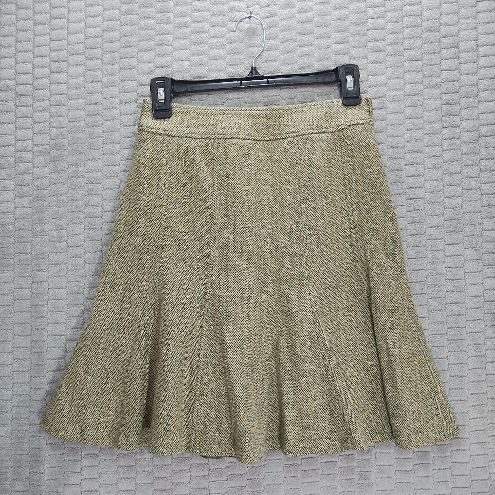 Ann Taylor Green Wool/Silk Flared Tweed Skirt-Sz 0-27" Waist-Preppy-Academia